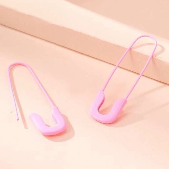 Pastel Safety Pin~ Pink Diaper Pin Fastener Punk Kawaii Goth Rocker Loop Earring - Picture 3 of 12